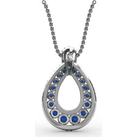 Openwork Teardrop Pendant with Pavé Diamond Halo and Round Sapphires by Fana - 2.23 Carat Total Gemstone Weight