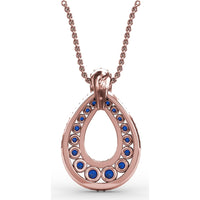 Openwork Teardrop Pendant with Pavé Diamond Halo and Round Sapphires by Fana - 2.23 Carat Total Gemstone Weight