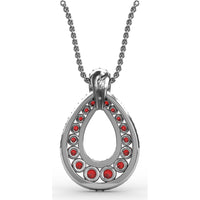 Openwork Teardrop Pendant with Pavé Diamonds and Prong-Set Round Rubies by Fana - 2.24 Carat Total Gemstone Weight