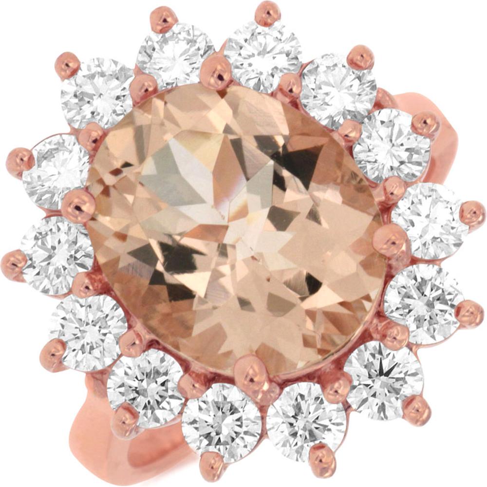 Opulent 14K Rose Gold Morganite and Diamond Ring - 4.00 Carat Oval Morganite