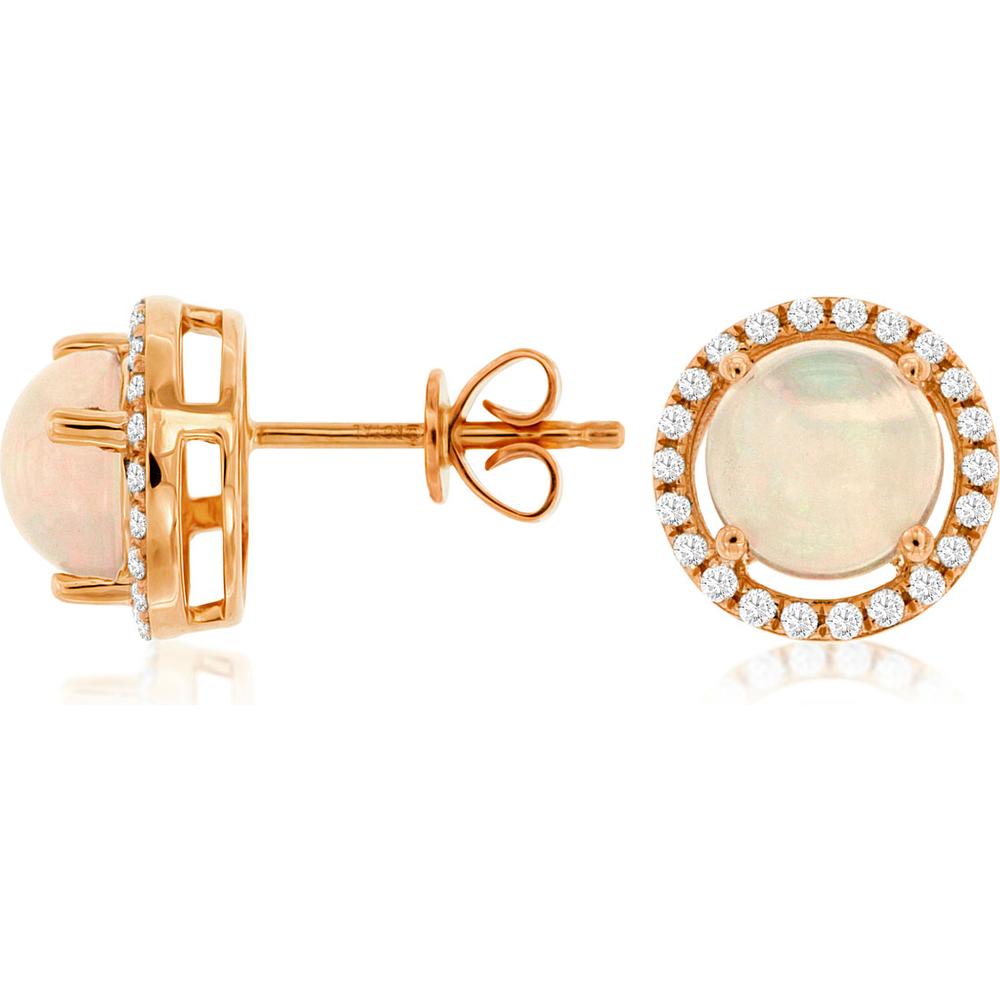 Opulent 14K Rose Gold Opal & Diamond Earrings - Exquisite Beauty
