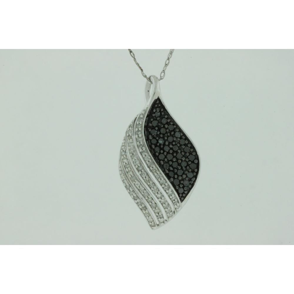 Opulent 14K White Gold Diamond & Black Diamond Pendant