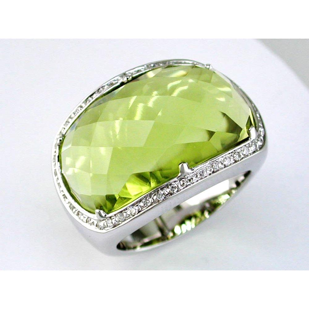 Opulent 14K White Gold Diamond & Lemon Quartz Ring - 20.18 Carat Total Gem Weight