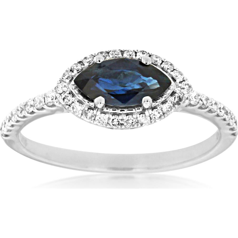 Opulent 14K White Gold Marquise Sapphire & Diamond Ring - 0.95 Carat Total Gem Weight