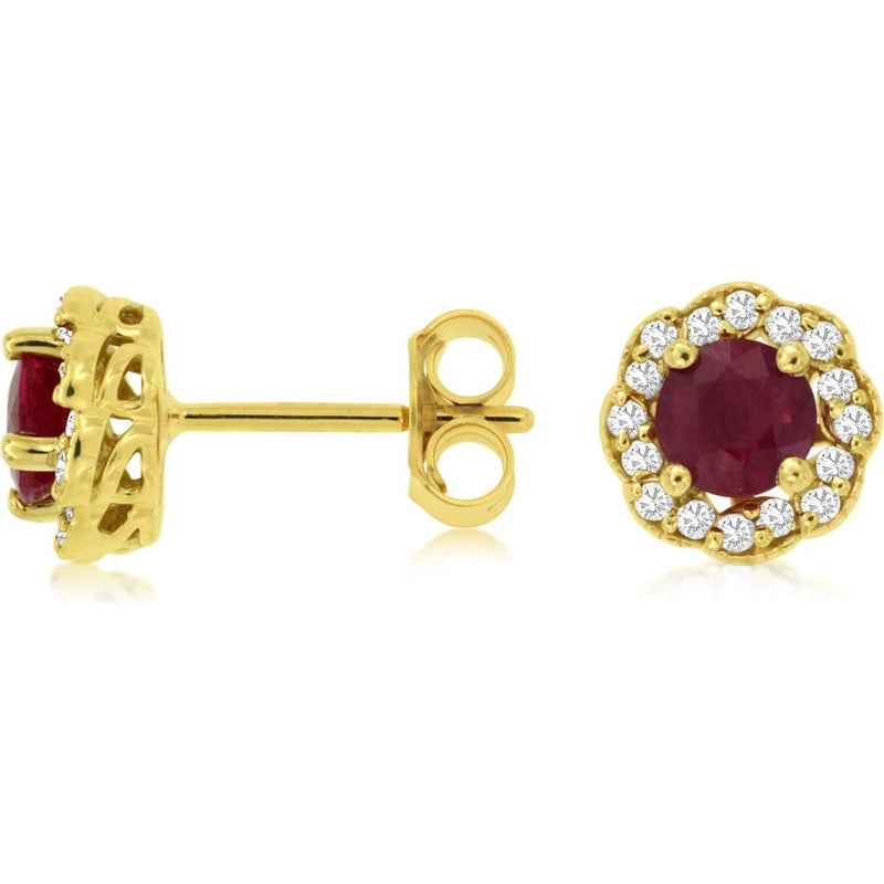 Opulent 14K Yellow Gold 0.80 Carat Ruby & 0.20 Carat Diamond Earrings