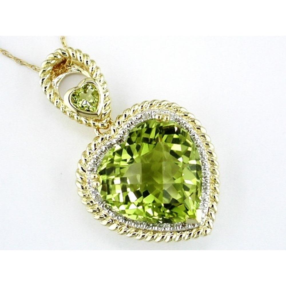 Opulent 14K Yellow Gold 13.00 Carat Lemon Quartz & 0.14 Carat Diamond Heart Pendant