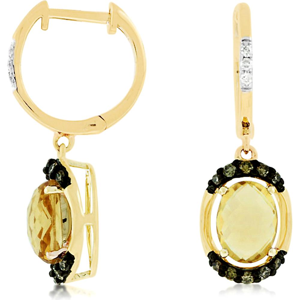 Opulent 14K Yellow Gold 2.30 Carat Citrine & 0.75 Carat Fancy Diamond Earrings