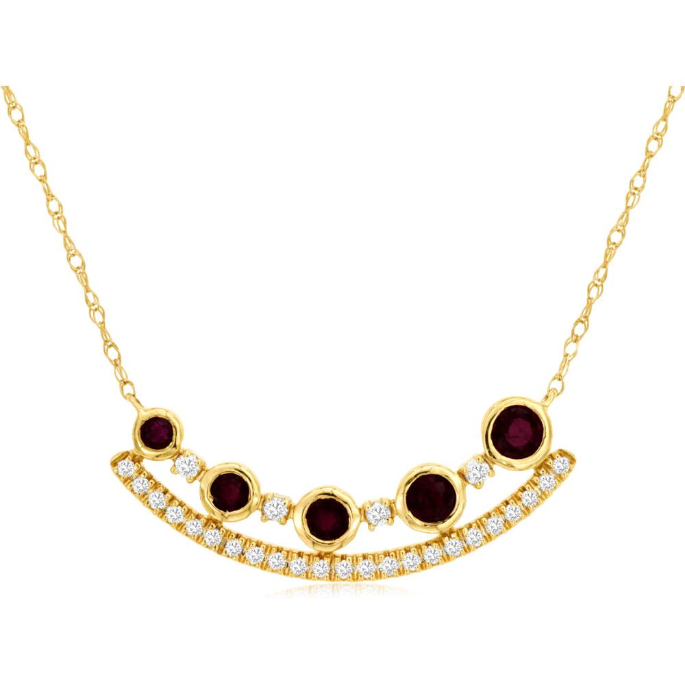 Opulent 14K Yellow Gold Ruby and Diamond Halo Necklace