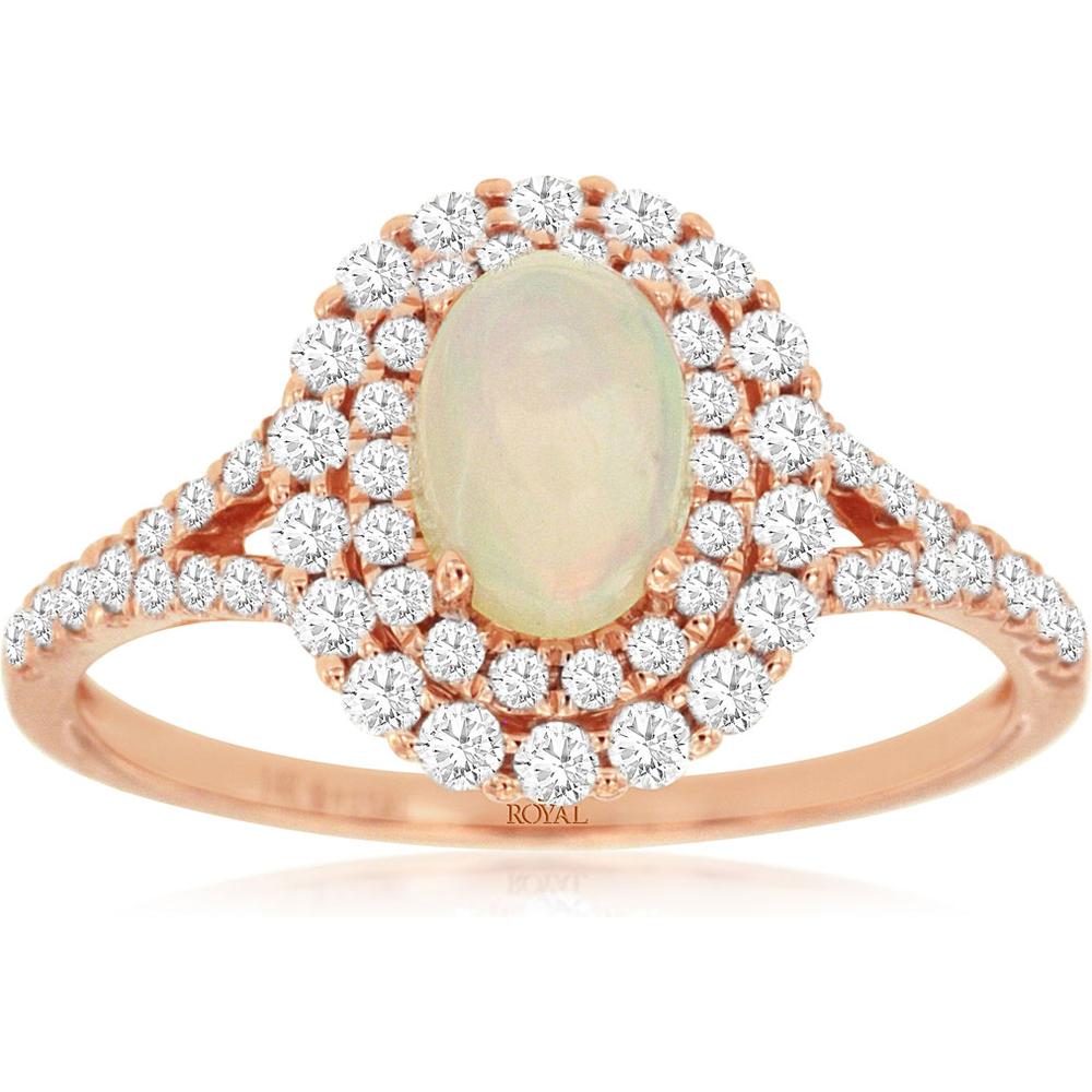 Opulent Opal 14K Rose Gold Ring with Diamond Accents