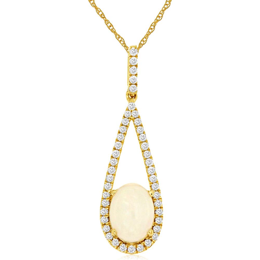 Opulent Opal 14K Yellow Gold Pendant with Diamond Accents
