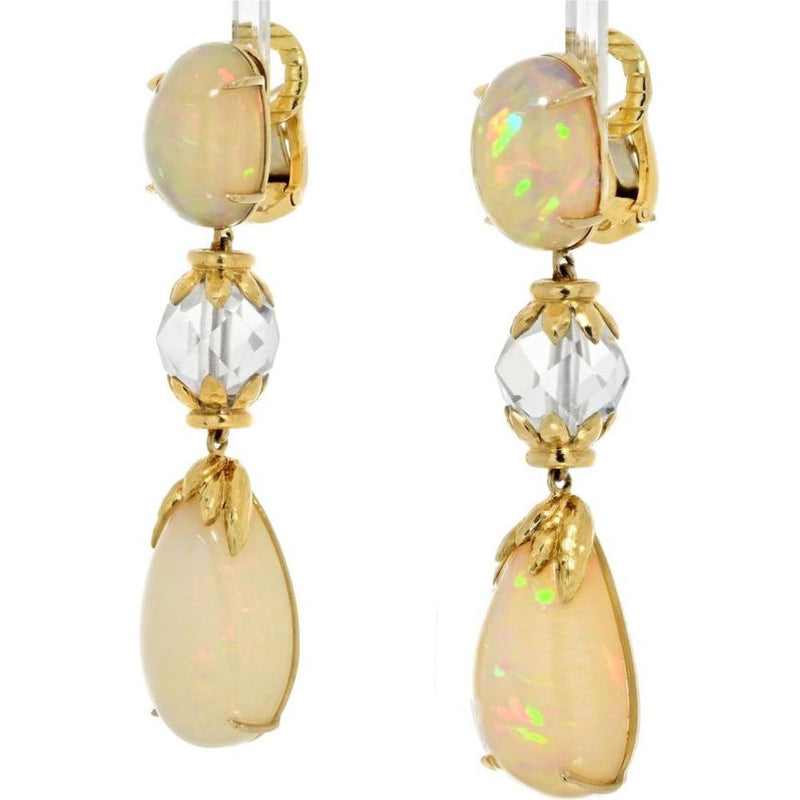 David Webb Opulent Opal Dreams 18K Yellow Gold Earrings with Newport Newport Rock Crystal Accent