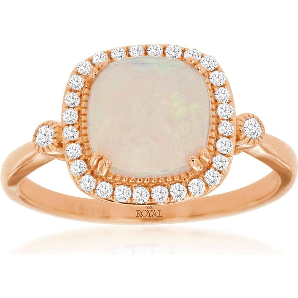 Opulent Royal 14K Rose Gold Opal & Diamond Ring - Timeless Cushion-Cut Beauty