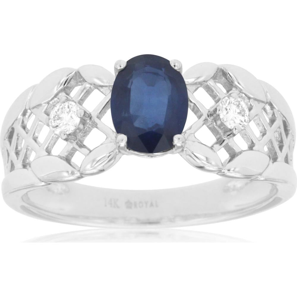 Opulent Royal 14K White Gold Sapphire & Diamond Ring - Timeless Elegance