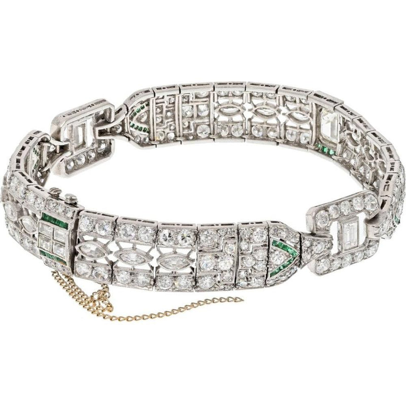 Oscar Heyman Vintage Art Deco Platinum Diamond and Emerald Bracelet - 7.00 Carat Total Gem Weight