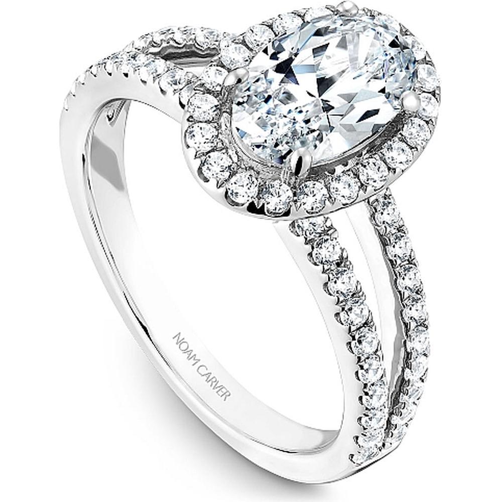 Oval Cut Diamond Engagement Ring with Double Halo and Split Band in White Gold by Noam Carver<em> - Choose Your Center Diamond: 1 to 5 Carats, Sustainable Lab-Grown or Natural Earth-Mined</em>