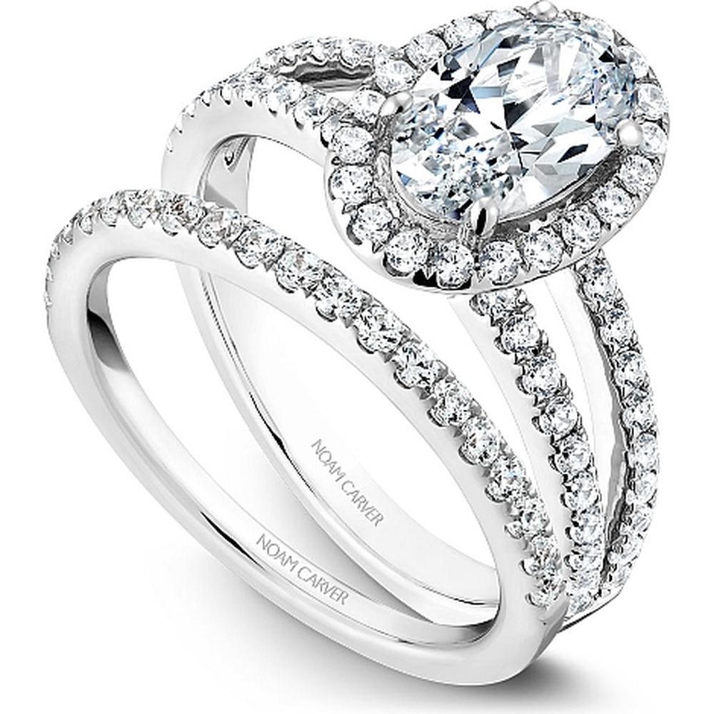 Oval Cut Diamond Engagement Ring with Double Halo and Split Band in White Gold by Noam Carver<em> - Choose Your Center Diamond: 1 to 5 Carats, Sustainable Lab-Grown or Natural Earth-Mined</em>
