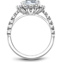 Oval Cut Diamond Engagement Ring with Floral Milgrain Halo and Bezel Set Band in White Gold by Noam Carver<em> - Choose Your Center Diamond: 1 to 5 Carats, Sustainable Lab-Grown or Natural Earth-Mined</em>