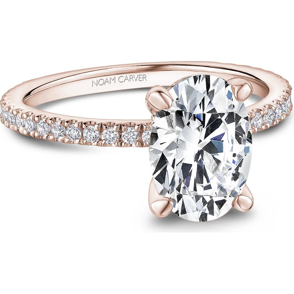 Oval Cut Diamond Engagement Ring with Four-Prong Setting and Pavé Band in Rose Gold by Noam Carver<em> - Choose Your Center Diamond: 1 to 5 Carats, Sustainable Lab-Grown or Natural Earth-Mined</em>