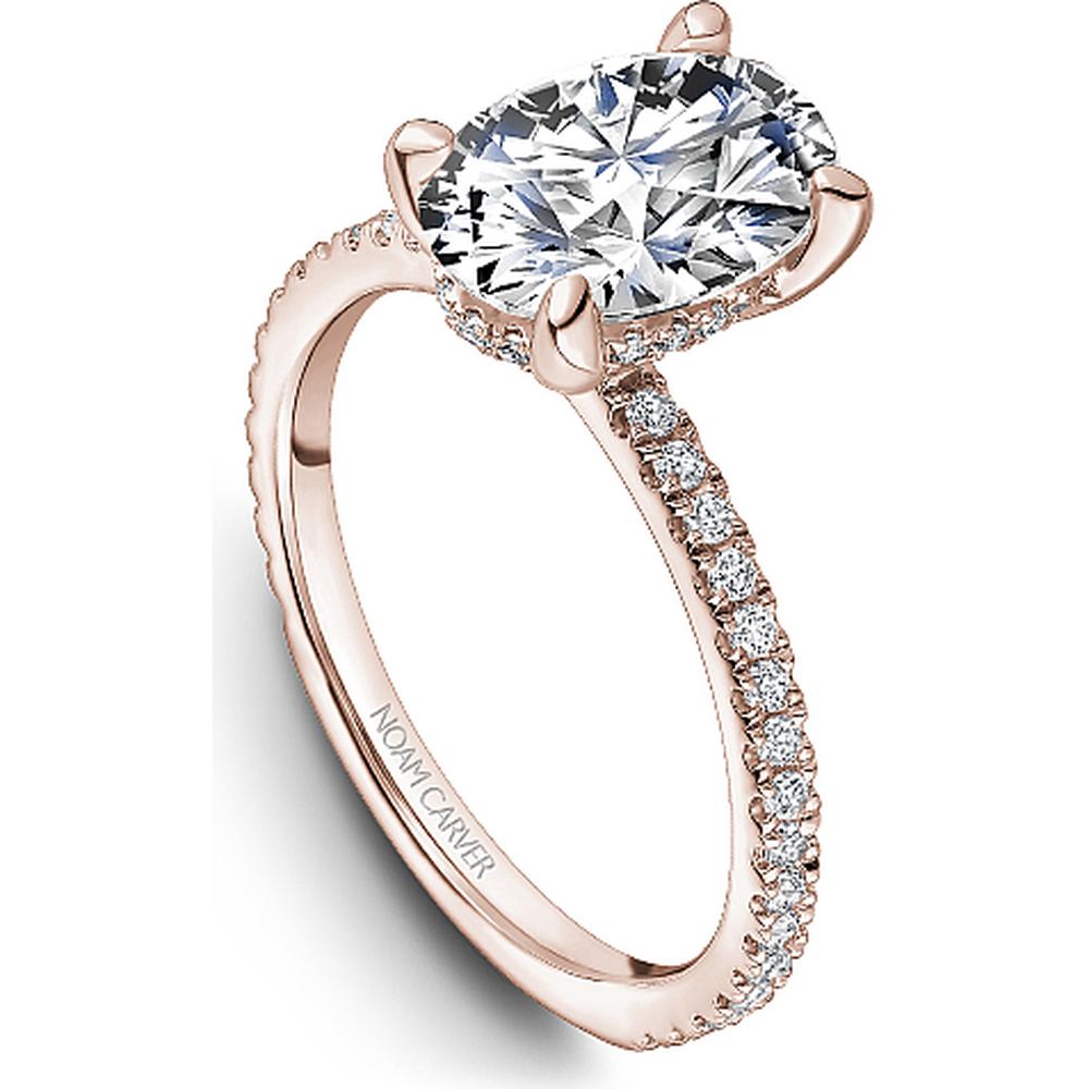 Oval Cut Diamond Engagement Ring with Four-Prong Setting and Pavé Band in Rose Gold by Noam Carver<em> - Choose Your Center Diamond: 1 to 5 Carats, Sustainable Lab-Grown or Natural Earth-Mined</em>