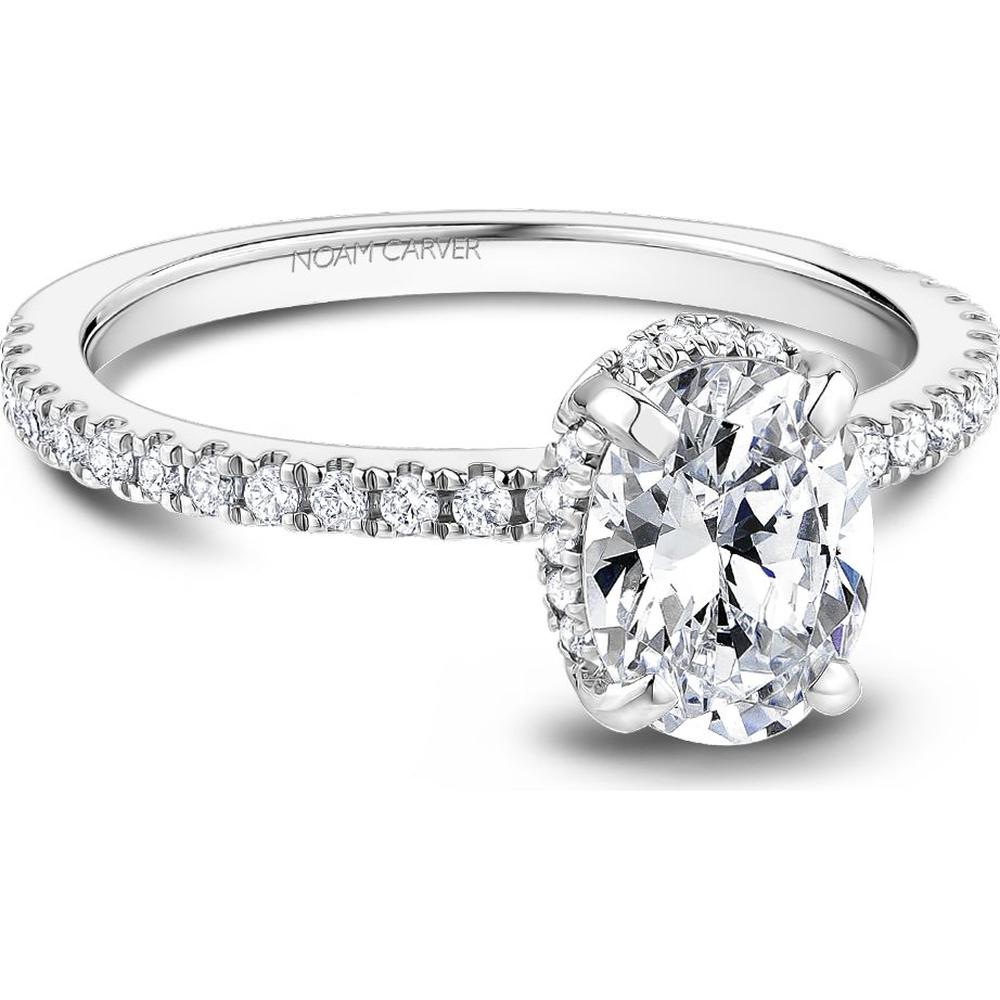 Oval Cut Diamond Engagement Ring with Four-Prong Setting and Pavé Band in White Gold by Noam Carver<em> - Choose Your Center Diamond: 1 to 5 Carats, Sustainable Lab-Grown or Natural Earth-Mined</em>