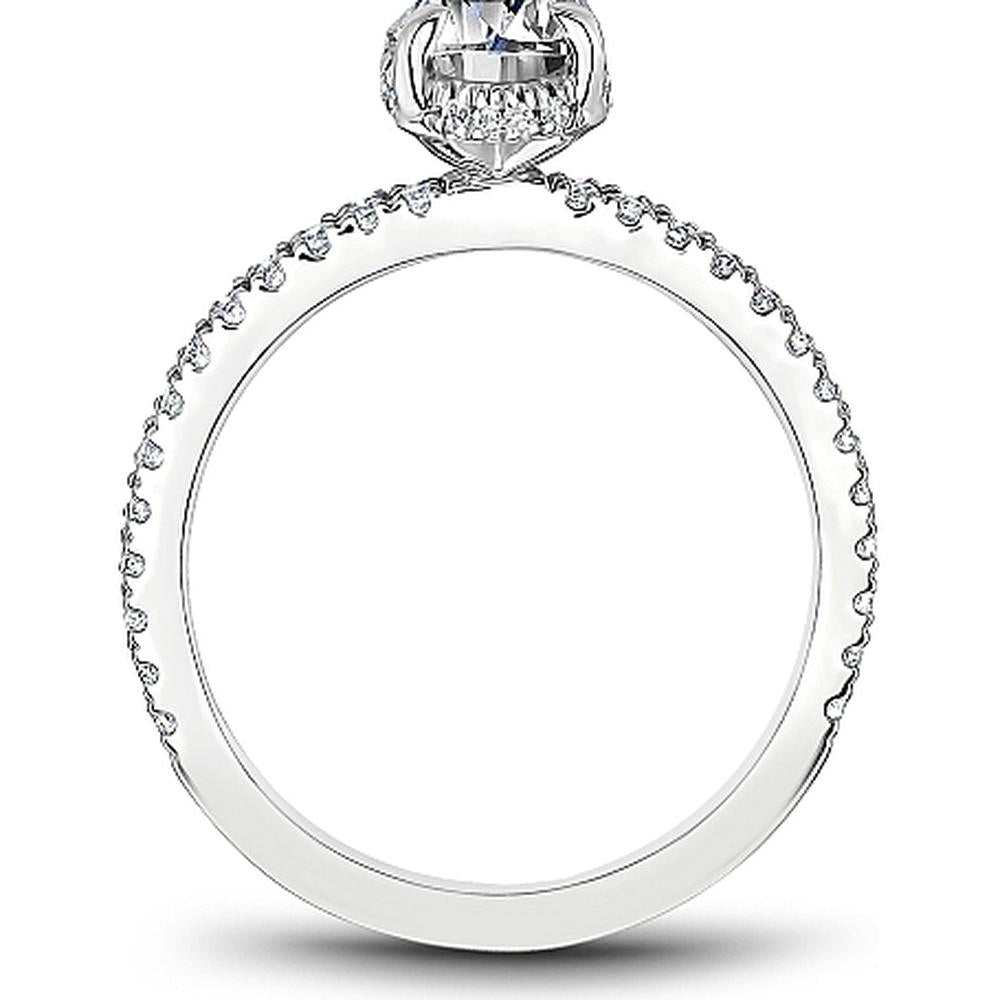 Oval Cut Diamond Engagement Ring with Four-Prong Setting and Pavé Band in White Gold by Noam Carver<em> - Choose Your Center Diamond: 1 to 5 Carats, Sustainable Lab-Grown or Natural Earth-Mined</em>