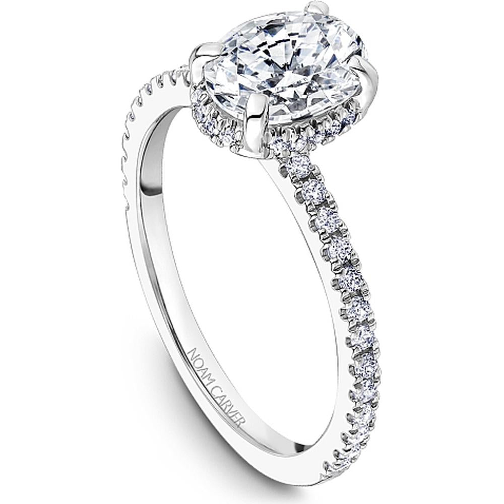 Oval Cut Diamond Engagement Ring with Four-Prong Setting and Pavé Band in White Gold by Noam Carver<em> - Choose Your Center Diamond: 1 to 5 Carats, Sustainable Lab-Grown or Natural Earth-Mined</em>