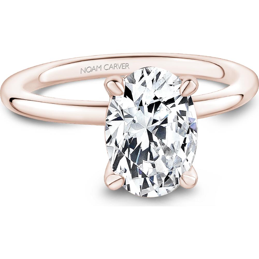 Oval Cut Diamond Engagement Ring with Four-Prong Setting and Polished Band in Rose Gold by Noam Carver<em> - Choose Your Center Diamond: 1 to 5 Carats, Sustainable Lab-Grown or Natural Earth-Mined</em>
