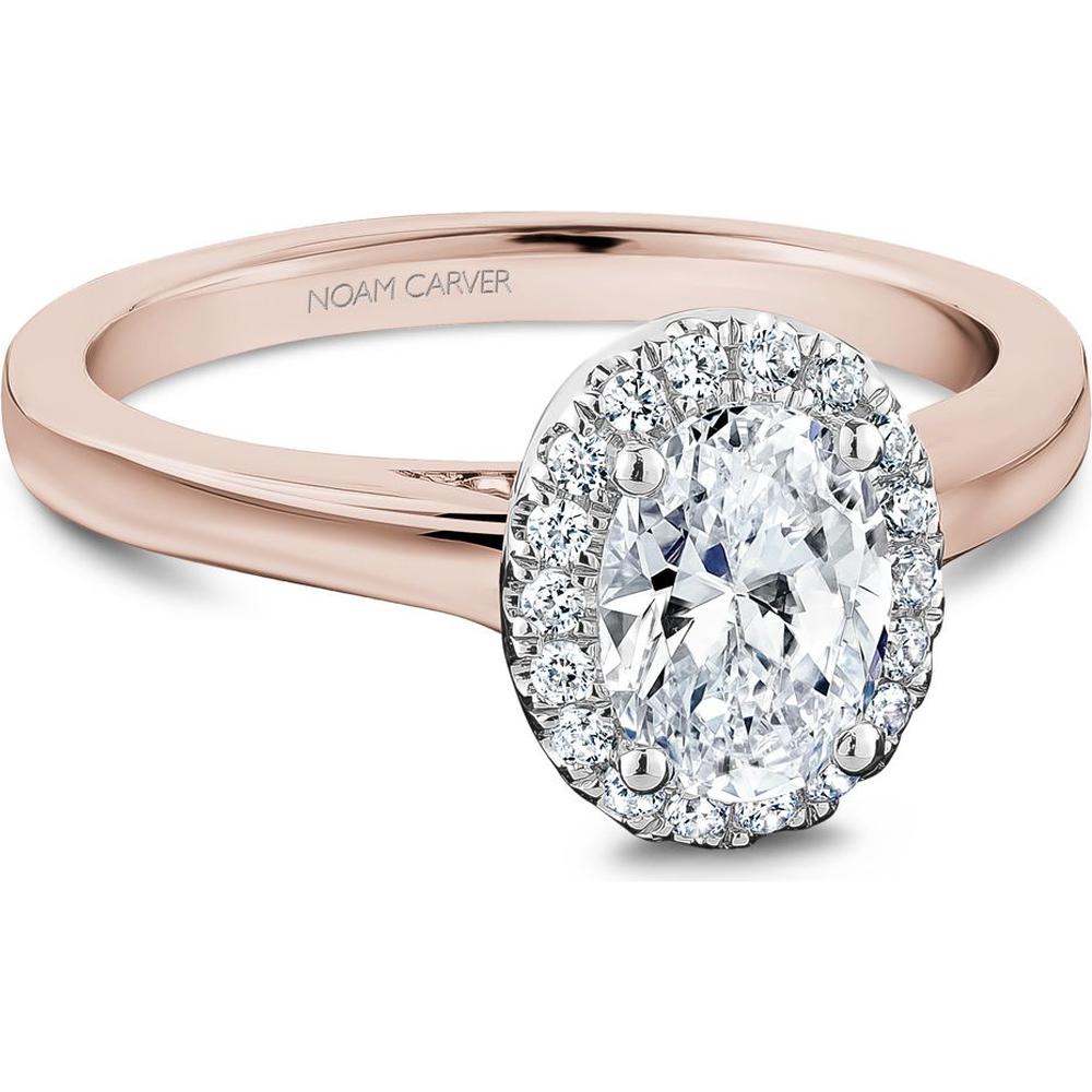 Oval Cut Diamond Engagement Ring with Halo and Hand-Set Diamonds in Rose Gold by Noam Carver<em> - Choose Your Center Diamond: 1 to 5 Carats, Sustainable Lab-Grown or Natural Earth-Mined</em>