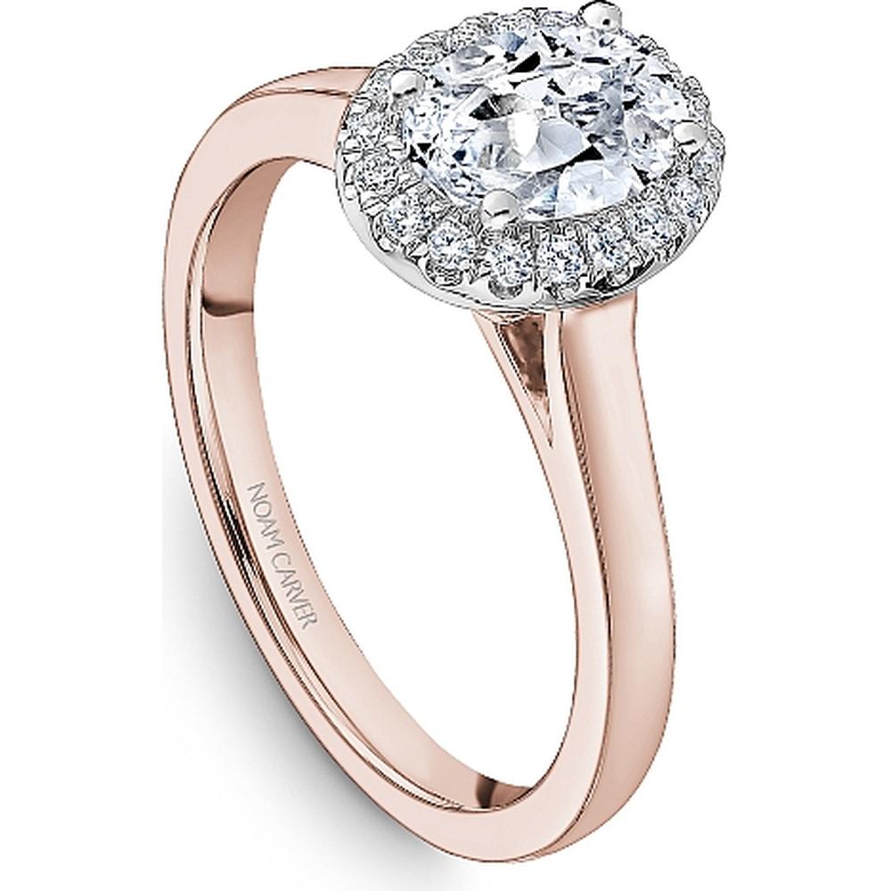 Oval Cut Diamond Engagement Ring with Halo and Hand-Set Diamonds in Rose Gold by Noam Carver<em> - Choose Your Center Diamond: 1 to 5 Carats, Sustainable Lab-Grown or Natural Earth-Mined</em>