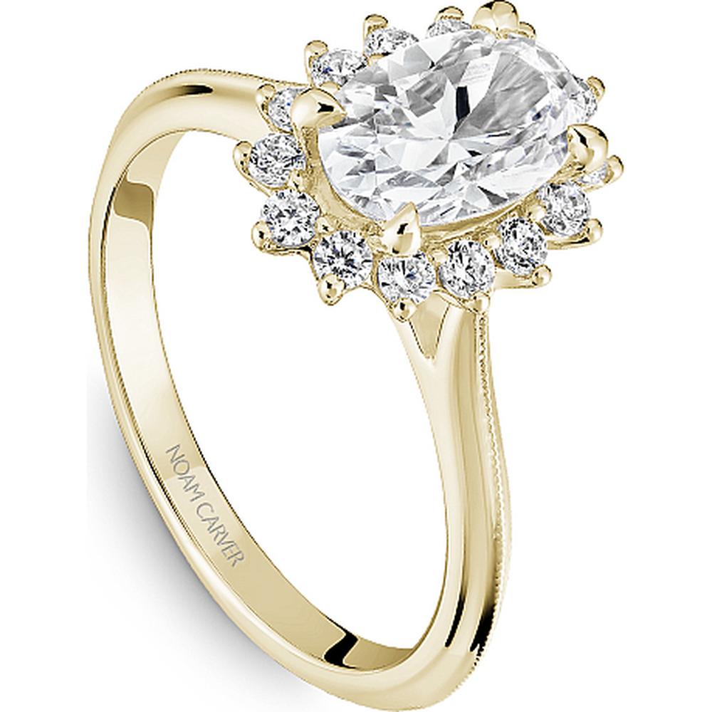 Oval Cut Diamond Engagement Ring with Halo and Milgrain Detail in Yellow Gold by Noam Carver<em> - Choose Your Center Diamond: 1 to 5 Carats, Sustainable Lab-Grown or Natural Earth-Mined</em>