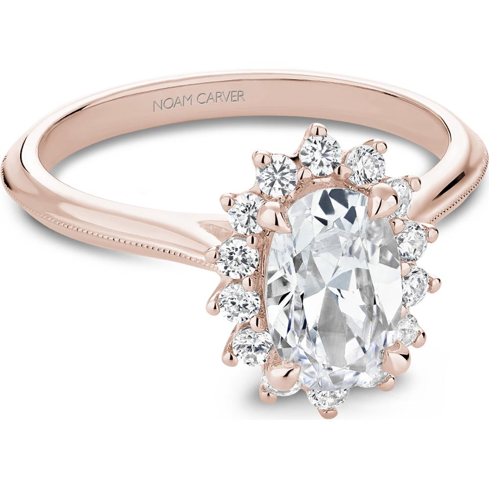 Oval Cut Diamond Engagement Ring with Halo and Milgrain Detailing in Rose Gold by Noam Carver<em> - Choose Your Center Diamond: 1 to 5 Carats, Sustainable Lab-Grown or Natural Earth-Mined</em>