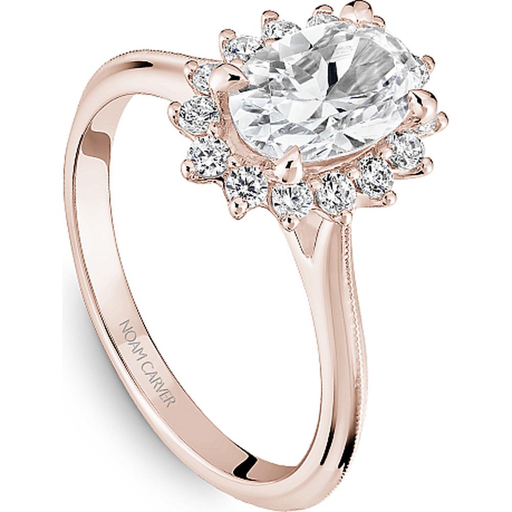 Oval Cut Diamond Engagement Ring with Halo and Milgrain Detailing in Rose Gold by Noam Carver<em> - Choose Your Center Diamond: 1 to 5 Carats, Sustainable Lab-Grown or Natural Earth-Mined</em>