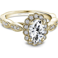 Oval Cut Diamond Engagement Ring with Halo and Milgrain Pavé Band in Yellow Gold by Noam Carver<em> - Choose Your Center Diamond: 1 to 5 Carats, Sustainable Lab-Grown or Natural Earth-Mined</em>