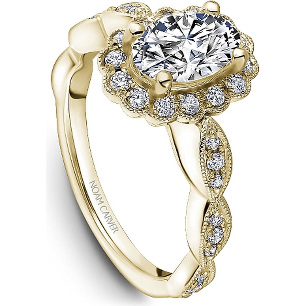 Oval Cut Diamond Engagement Ring with Halo and Milgrain Pavé Band in Yellow Gold by Noam Carver<em> - Choose Your Center Diamond: 1 to 5 Carats, Sustainable Lab-Grown or Natural Earth-Mined</em>