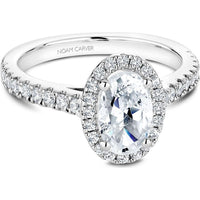 Oval Cut Diamond Engagement Ring with Halo and Pav&eacute; Band in White Gold by Noam Carver<em> - Choose Your Center Diamond: 1 to 5 Carats, Sustainable Lab-Grown or Natural Earth-Mined</em>