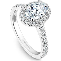 Oval Cut Diamond Engagement Ring with Halo and Pav&eacute; Band in White Gold by Noam Carver<em> - Choose Your Center Diamond: 1 to 5 Carats, Sustainable Lab-Grown or Natural Earth-Mined</em>