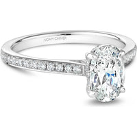 Oval Cut Diamond Engagement Ring with Halo and Pavé Band in White Gold by Noam Carver<em> - Choose Your Center Diamond: 1 to 5 Carats, Sustainable Lab-Grown or Natural Earth-Mined</em>