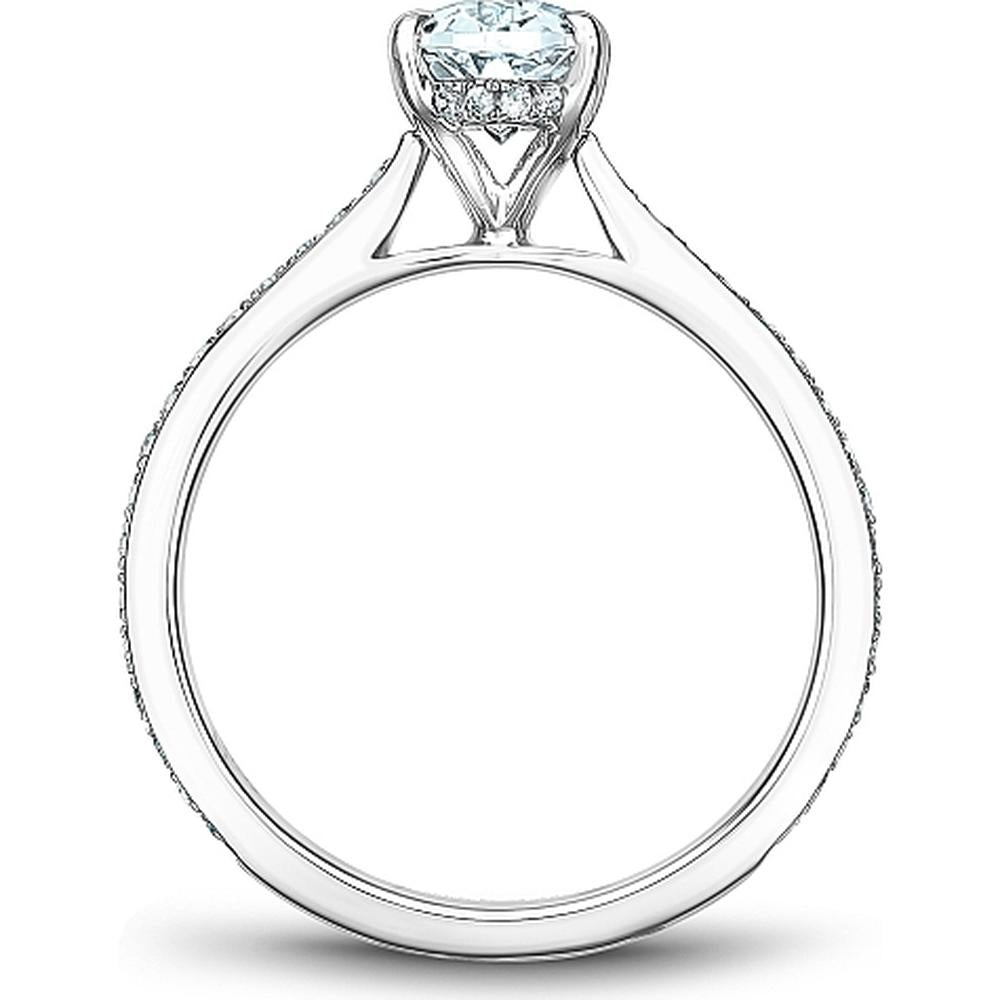 Oval Cut Diamond Engagement Ring with Halo and Pavé Band in White Gold by Noam Carver<em> - Choose Your Center Diamond: 1 to 5 Carats, Sustainable Lab-Grown or Natural Earth-Mined</em>