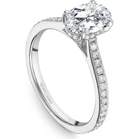 Oval Cut Diamond Engagement Ring with Halo and Pavé Band in White Gold by Noam Carver<em> - Choose Your Center Diamond: 1 to 5 Carats, Sustainable Lab-Grown or Natural Earth-Mined</em>