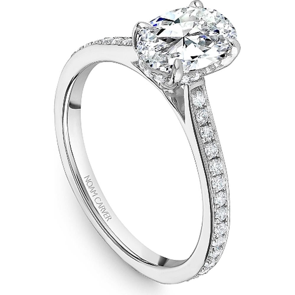 Oval Cut Diamond Engagement Ring with Halo and Pavé Band in White Gold by Noam Carver<em> - Choose Your Center Diamond: 1 to 5 Carats, Sustainable Lab-Grown or Natural Earth-Mined</em>