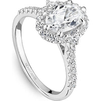 Oval Cut Diamond Engagement Ring with Halo and Pavé Band in White Gold by Noam Carver<em> - Choose Your Center Diamond: 1 to 5 Carats, Sustainable Lab-Grown or Natural Earth-Mined</em>