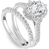 Oval Cut Diamond Engagement Ring with Halo and Pavé Band in White Gold by Noam Carver<em> - Choose Your Center Diamond: 1 to 5 Carats, Sustainable Lab-Grown or Natural Earth-Mined</em>