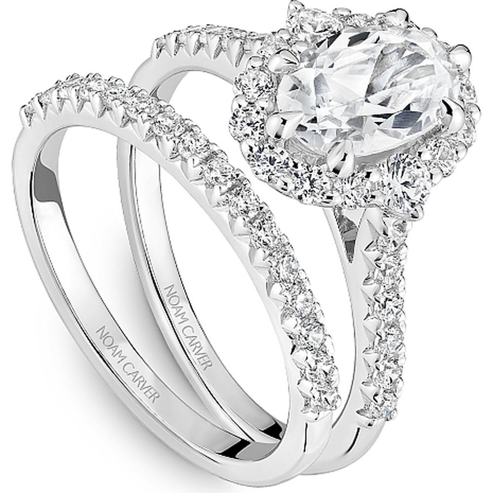 Oval Cut Diamond Engagement Ring with Halo and Pavé Band in White Gold by Noam Carver<em> - Choose Your Center Diamond: 1 to 5 Carats, Sustainable Lab-Grown or Natural Earth-Mined</em>