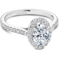 Oval Cut Diamond Engagement Ring with Halo and Pavé Band in White Gold by Noam Carver<em> - Choose Your Center Diamond: 1 to 5 Carats, Sustainable Lab-Grown or Natural Earth-Mined</em>
