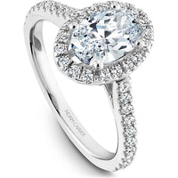 Oval Cut Diamond Engagement Ring with Halo and Pavé Band in White Gold by Noam Carver<em> - Choose Your Center Diamond: 1 to 5 Carats, Sustainable Lab-Grown or Natural Earth-Mined</em>