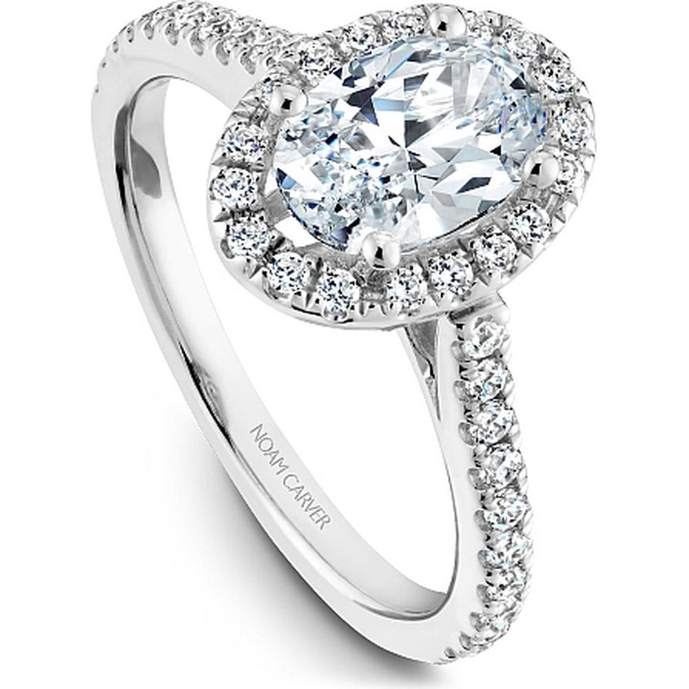 Oval Cut Diamond Engagement Ring with Halo and Pavé Band in White Gold by Noam Carver<em> - Choose Your Center Diamond: 1 to 5 Carats, Sustainable Lab-Grown or Natural Earth-Mined</em>