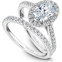 Oval Cut Diamond Engagement Ring with Halo and Pavé Band in White Gold by Noam Carver<em> - Choose Your Center Diamond: 1 to 5 Carats, Sustainable Lab-Grown or Natural Earth-Mined</em>