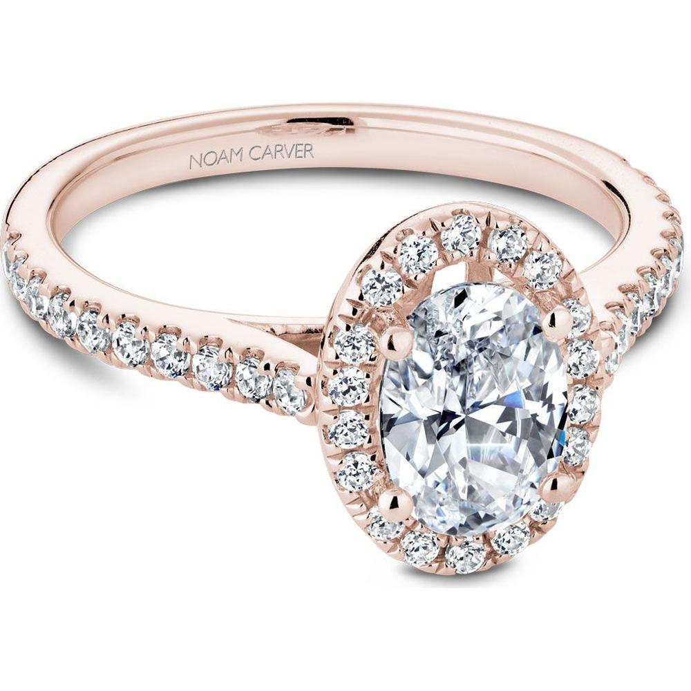 Oval Cut Diamond Engagement Ring with Halo and Pavé-Set Band in Rose Gold by Noam Carver<em> - Choose Your Center Diamond: 1 to 5 Carats, Sustainable Lab-Grown or Natural Earth-Mined</em>