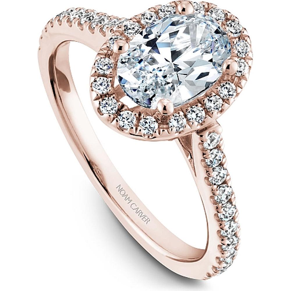 Oval Cut Diamond Engagement Ring with Halo and Pavé-Set Band in Rose Gold by Noam Carver<em> - Choose Your Center Diamond: 1 to 5 Carats, Sustainable Lab-Grown or Natural Earth-Mined</em>