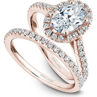 Oval Cut Diamond Engagement Ring with Halo and Pavé-Set Band in Rose Gold by Noam Carver<em> - Choose Your Center Diamond: 1 to 5 Carats, Sustainable Lab-Grown or Natural Earth-Mined</em>